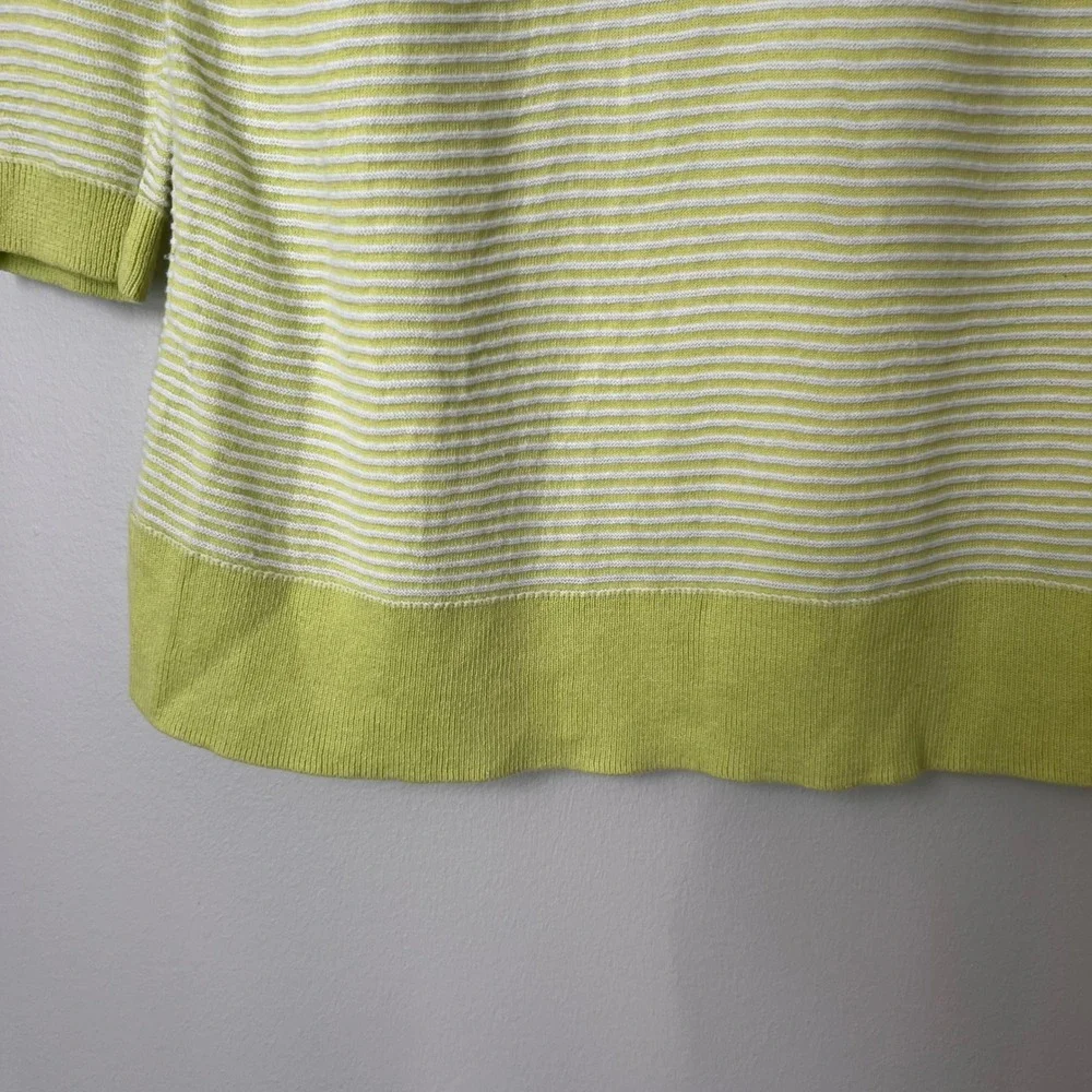 Talbots Striped Tunic‎ Sweater in Kiwi/White Elbow Patches 3/4 Sleeve Sz Small P